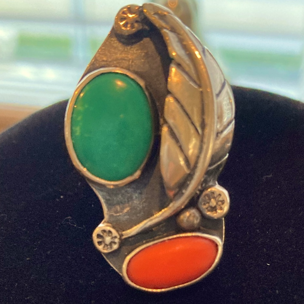 Native American Style Ring-Turquoise & Coral